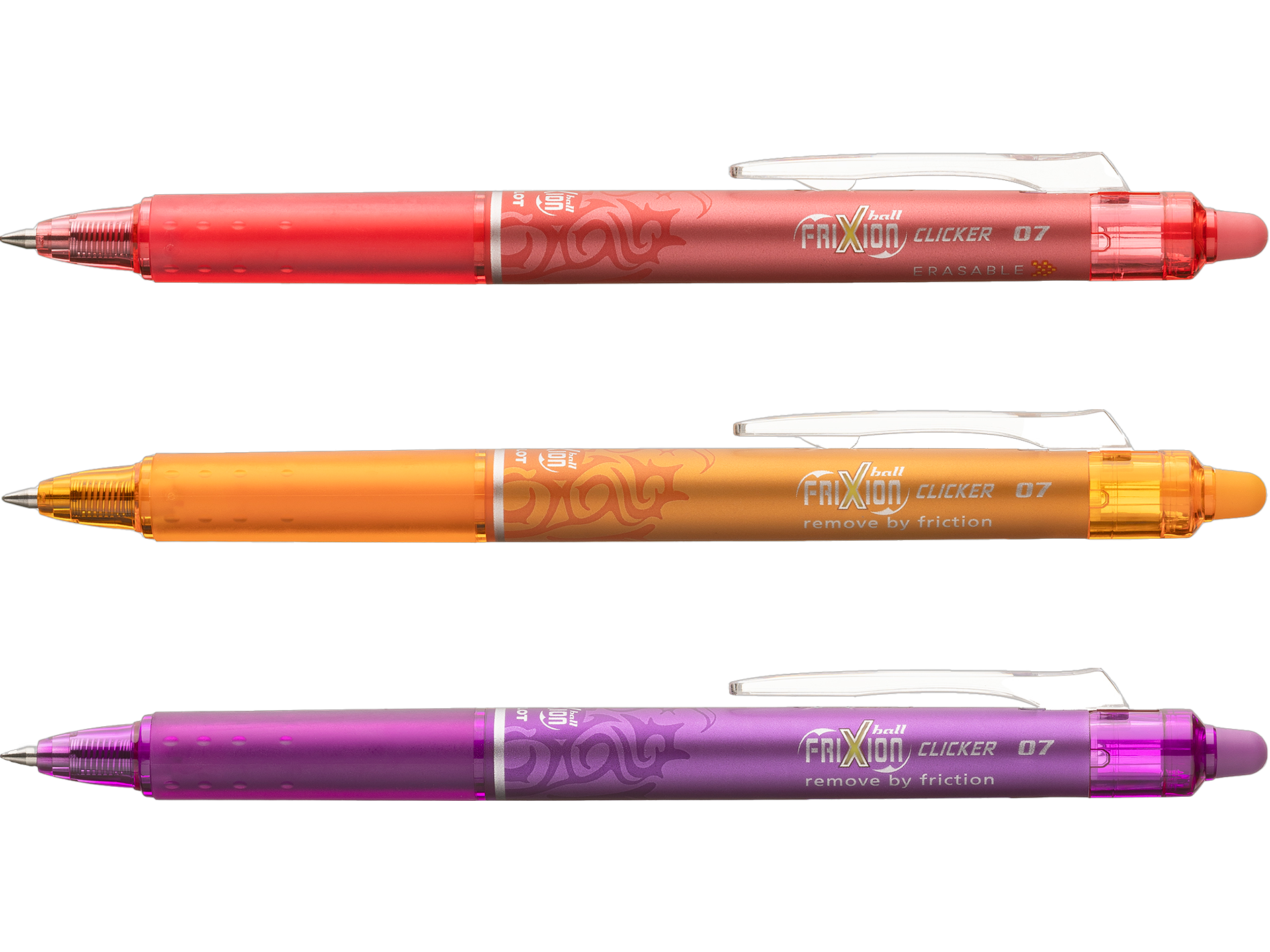Kuulakärkikynä Frixion Clicker 3 pakkaus Apricot/Coral/Purple Pilot