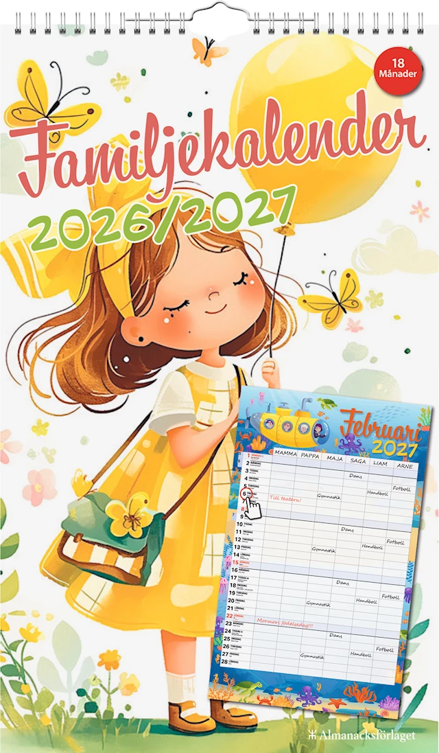 Väggkalender Familjekalendern 6 kolumner 18 månander 26-27 Almanacksförlaget