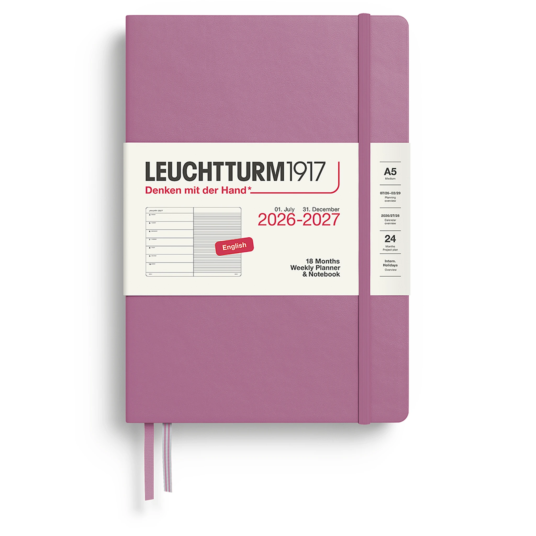 Tuotekuva ille Weekly Planner & Notebook 18m 26-27 A5 Dusty Rose Leuchtturm1917