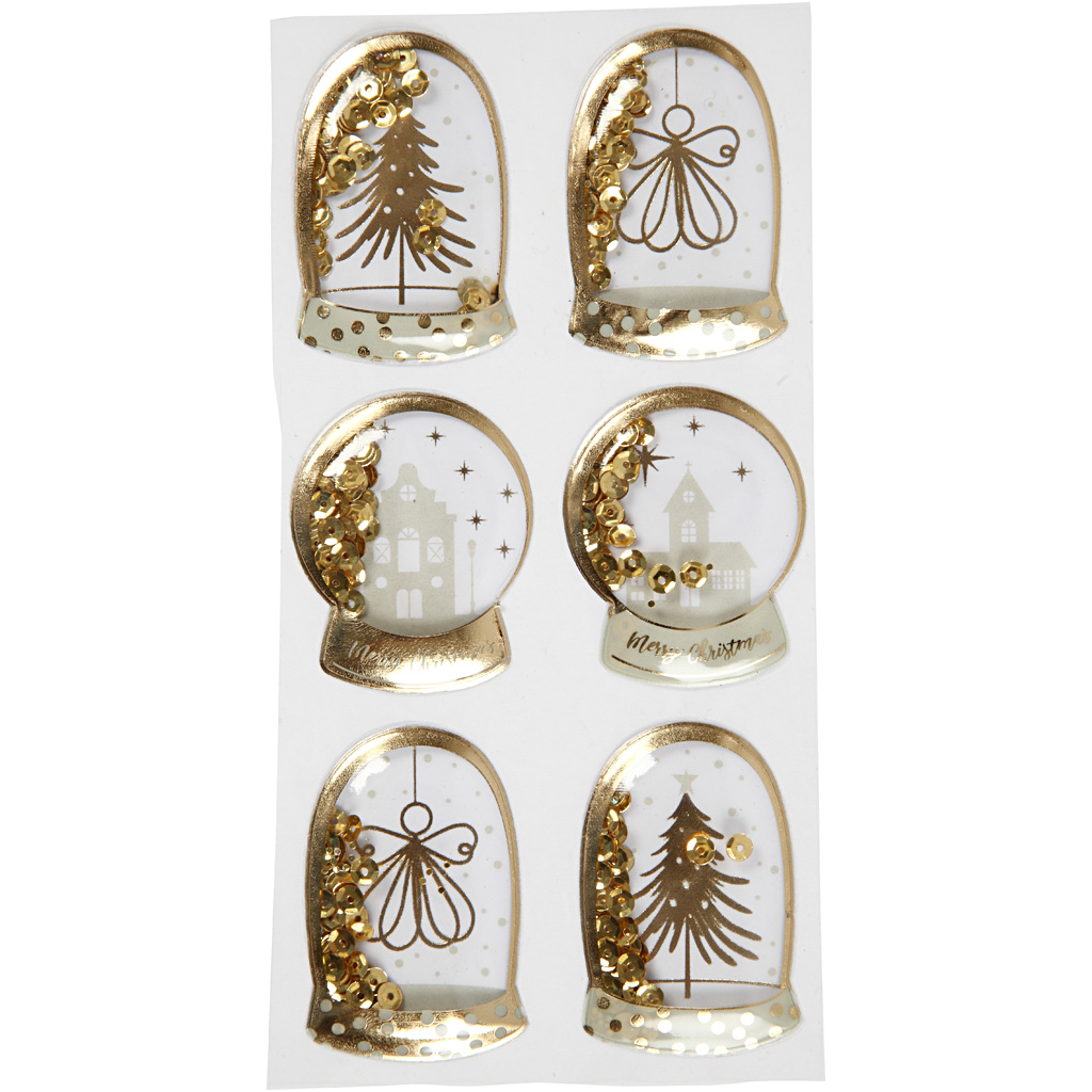 Klistermärken Shaker stickers i guld olika motiv höjd 4,5-4,9 cm 6-pack