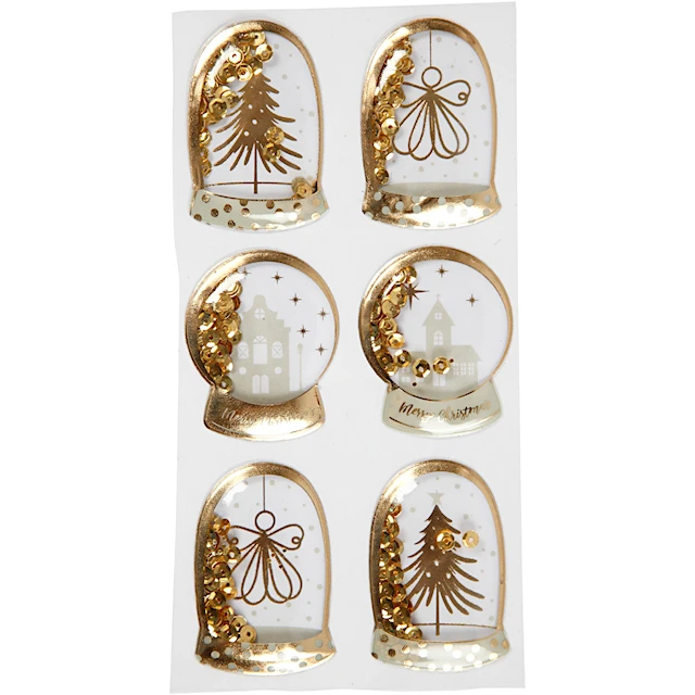 Klistermärken Shaker stickers i guld olika motiv höjd 4,5-4,9 cm 6-pack