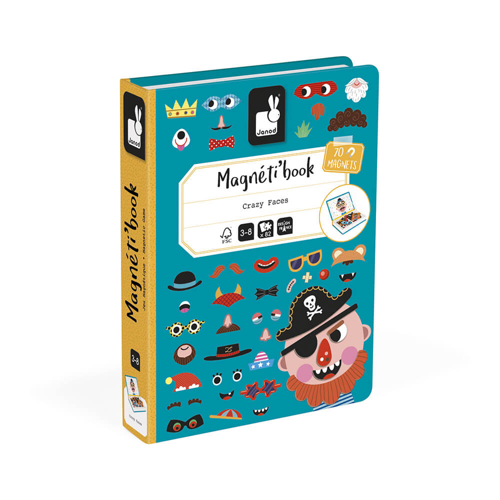 Magneti'Book Magnetleksak Roliga Ansikten Blå 55 Bitar Janod