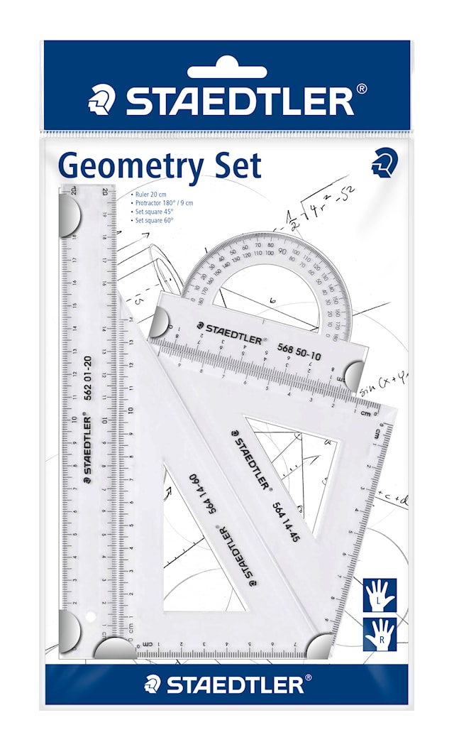 Staedtler Geometriasarja: viivain, astemitta, 4 osaa, läpinäkyvä