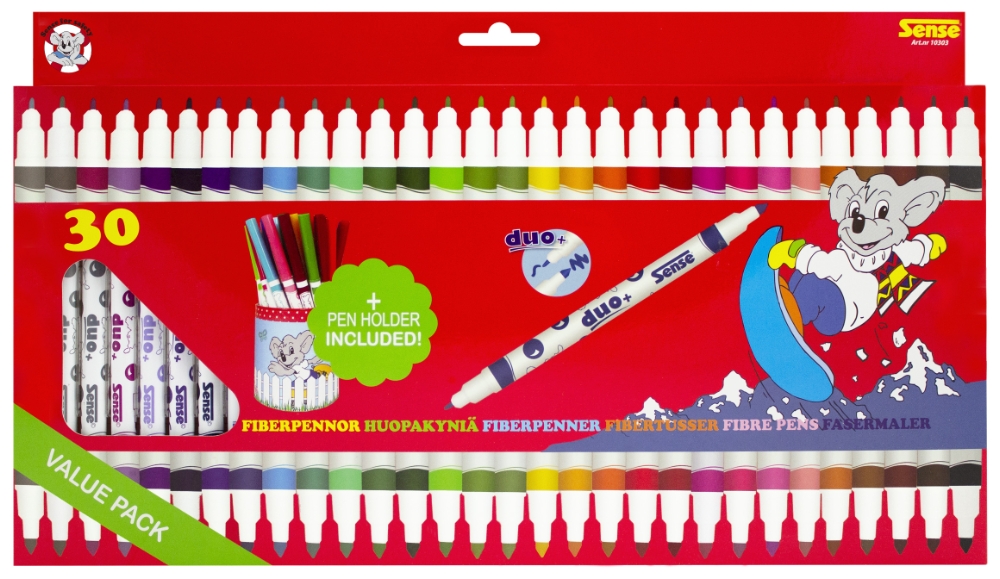Tuschpennor Dubbelspets 30-pack + Pennställ Sense