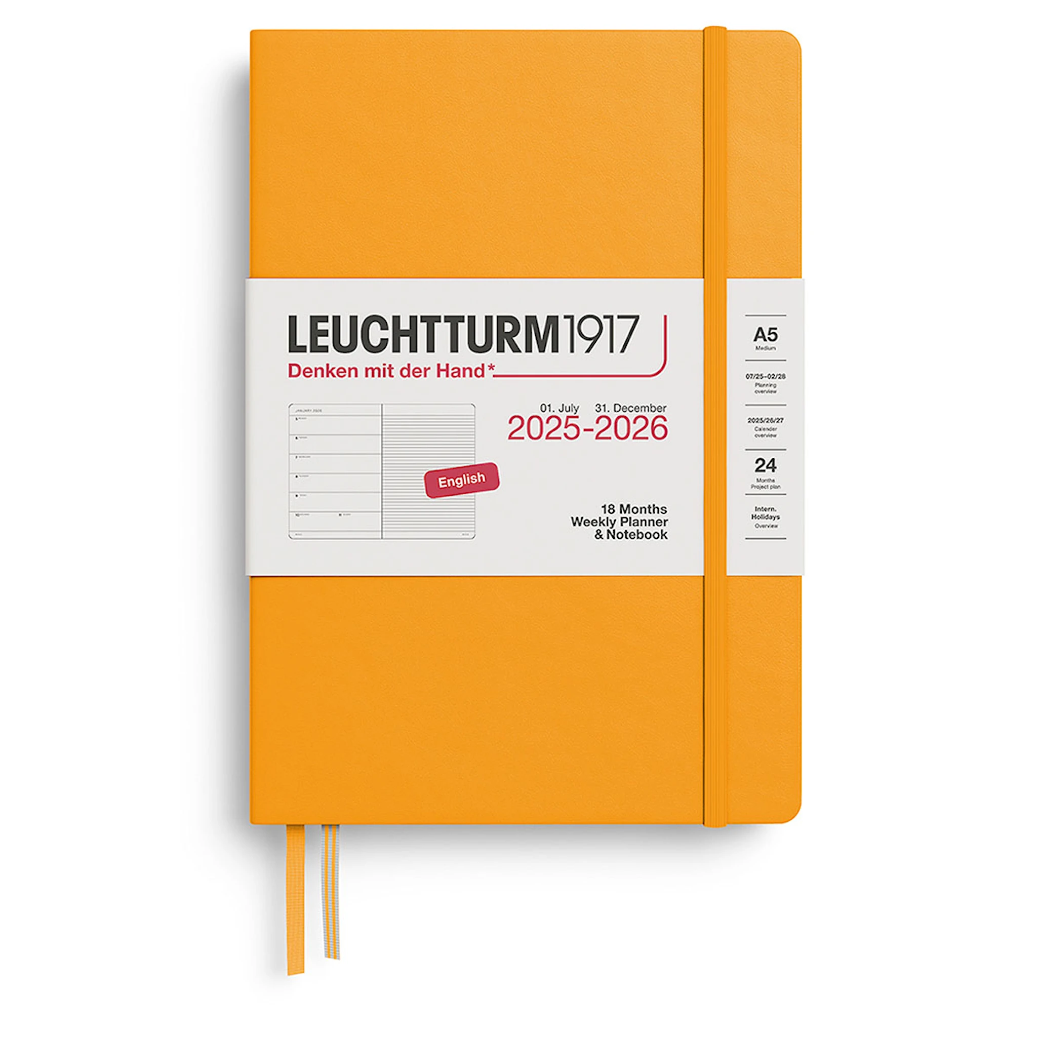 Tuotekuva ille Kalenteri A5 18kk 25–26 Viikkosuunnittelija/Muistikirja Rising Sun Leuchtturm1917