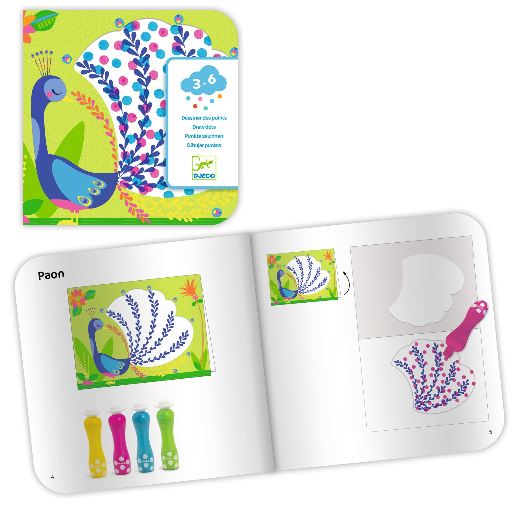 DIY-Kit 4 bilder 8 ark 4 Greppvänliga Tuschpennor Djeco
