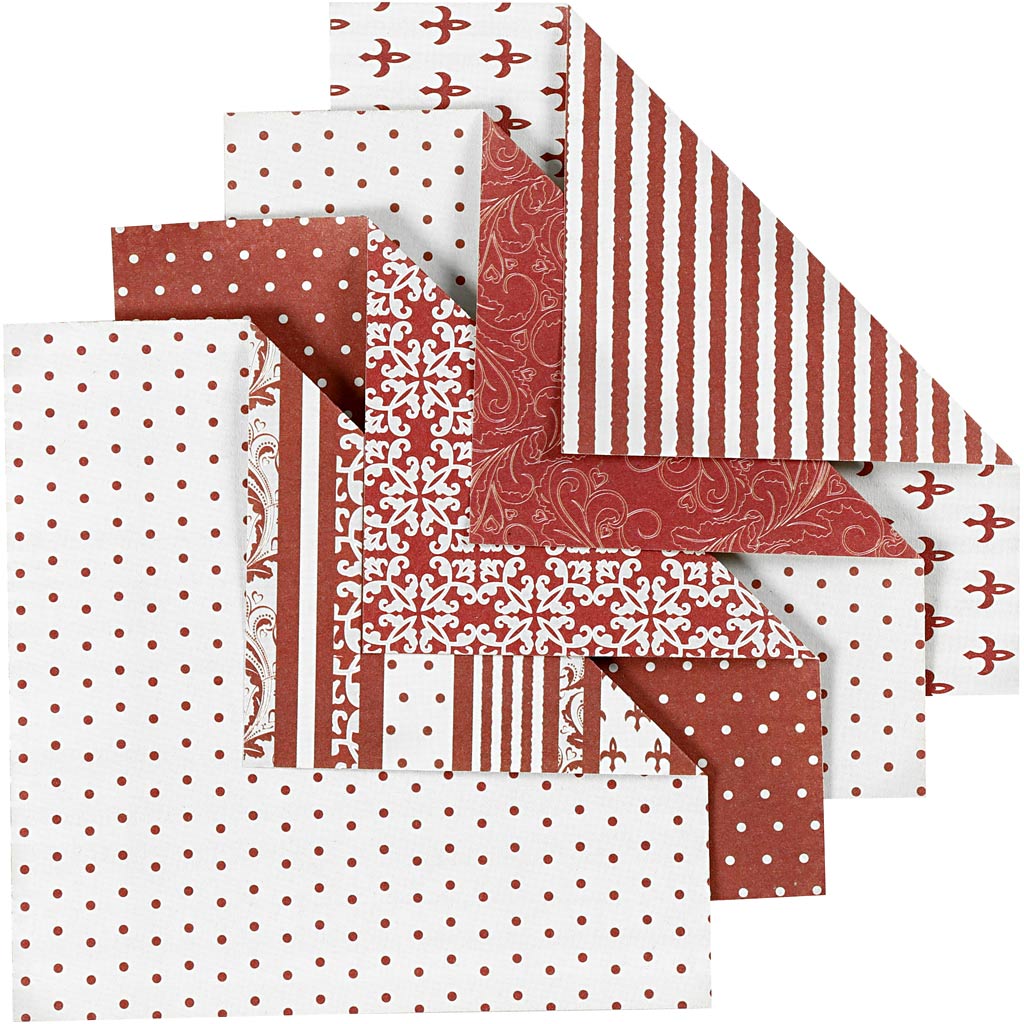 Origamipapper röda och vita 10x10 cm 80 g 50 ark.