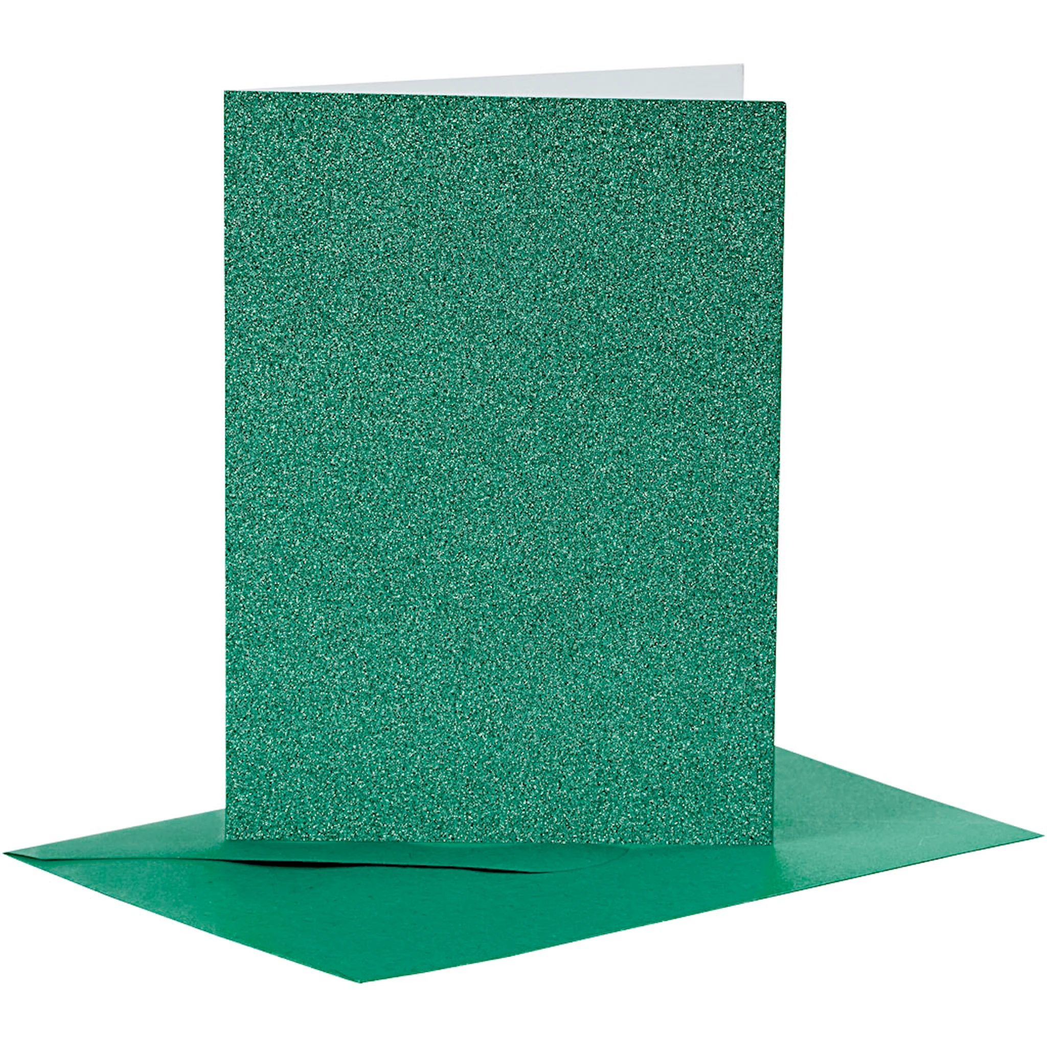 Tuotekuva ille Korttipohja & kirjekuori, kortin koko 10,5x15 cm, kirjekuoren koko 11,5x16,5 cm, kimalle, 110+250 g, vihreä, 4 set/ 1 pkt