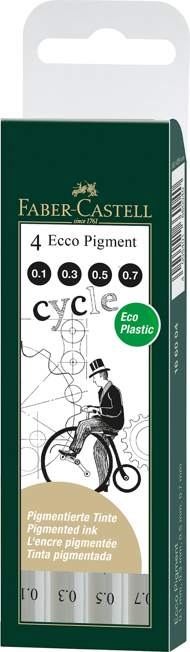 Fineliner Musta Ecco Pigment 0.1/0.3/0.5/0.7 4-pack Faber Castell