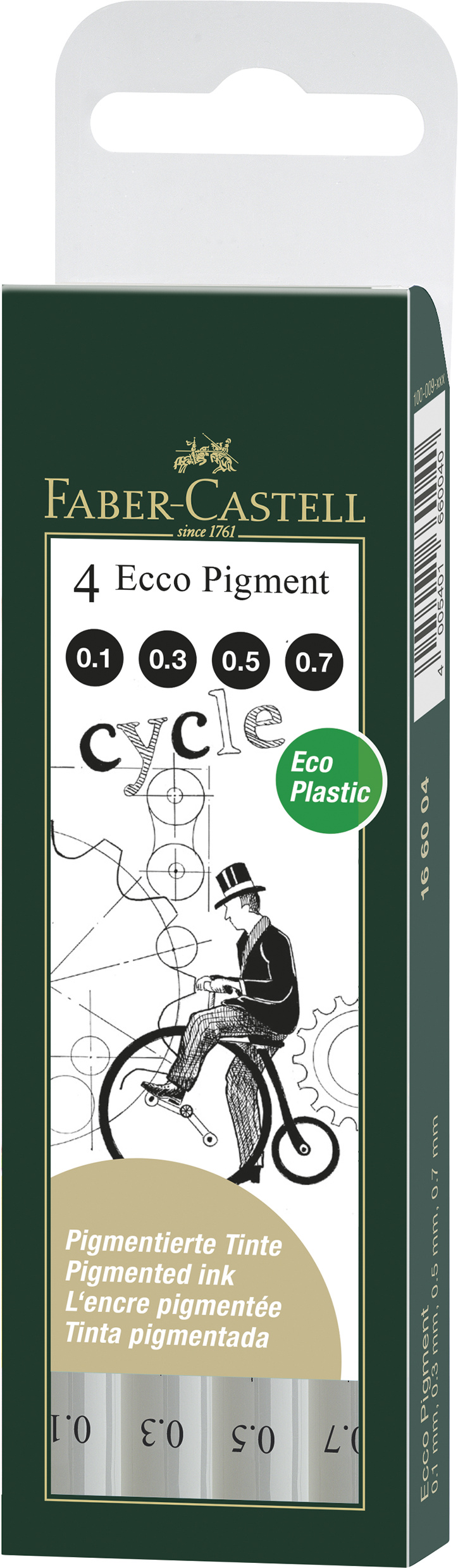 Fineliner Svart Ecco Pigment 0.1/0.3/0.5/0.7  4-pack Faber Castell