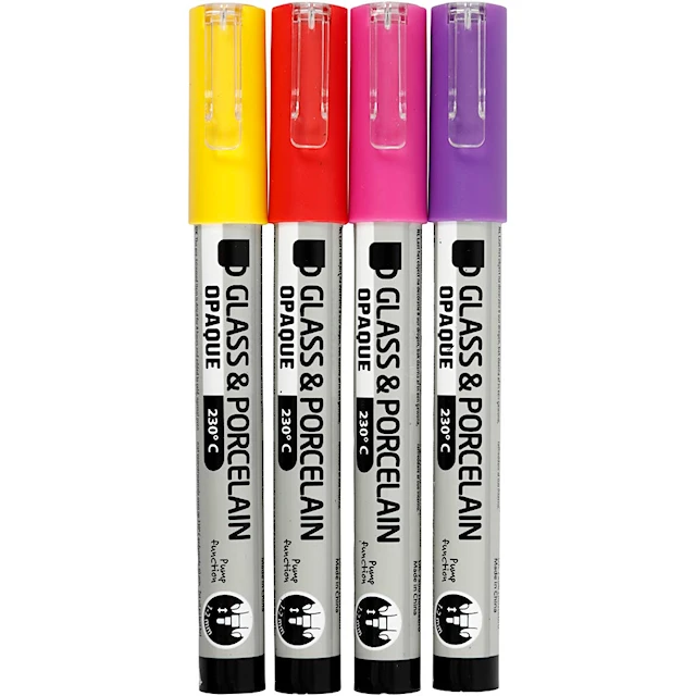 Glas- och porslinstusch Lila, Rosa, Röd, Gul 4-pack Creativ Company