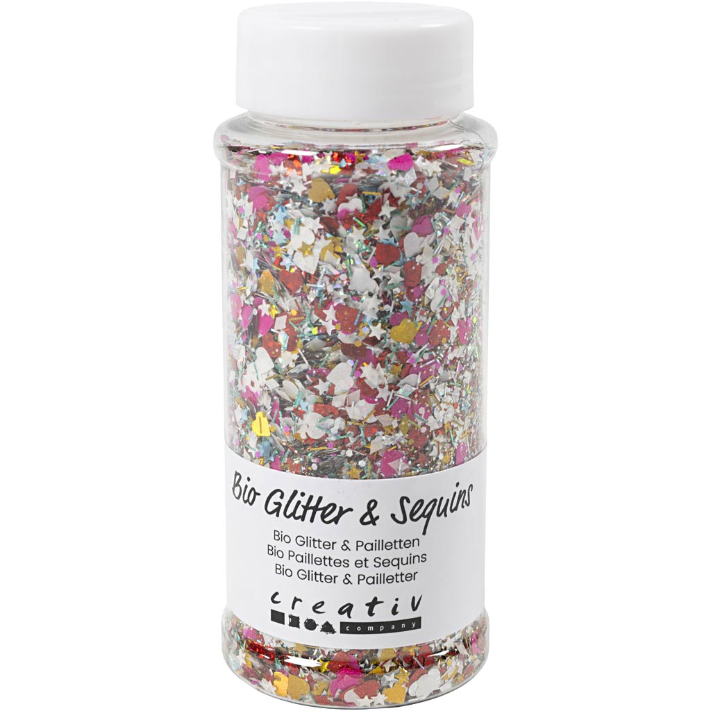 Bio-glitter & paljetter mixade f&auml;rger 140 ml/ 1 burk