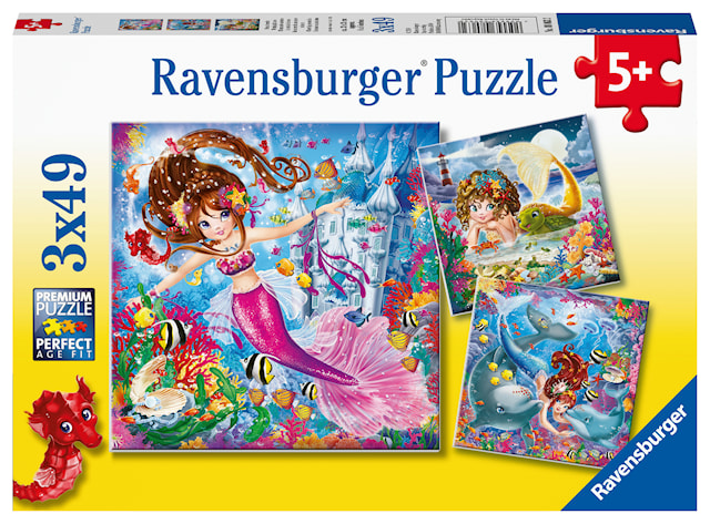 Produktbild 1 för Sjöjungfrur Pussel 3x49 bitar Ravensburger