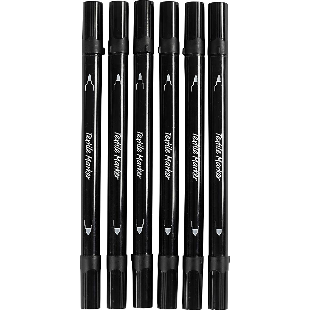 Textiltuschpennor spets 2,3+3,6 mm svart 6 st/1 förp