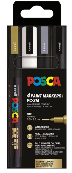 Posca Marker Set 4-p guld, silver, svart, vit