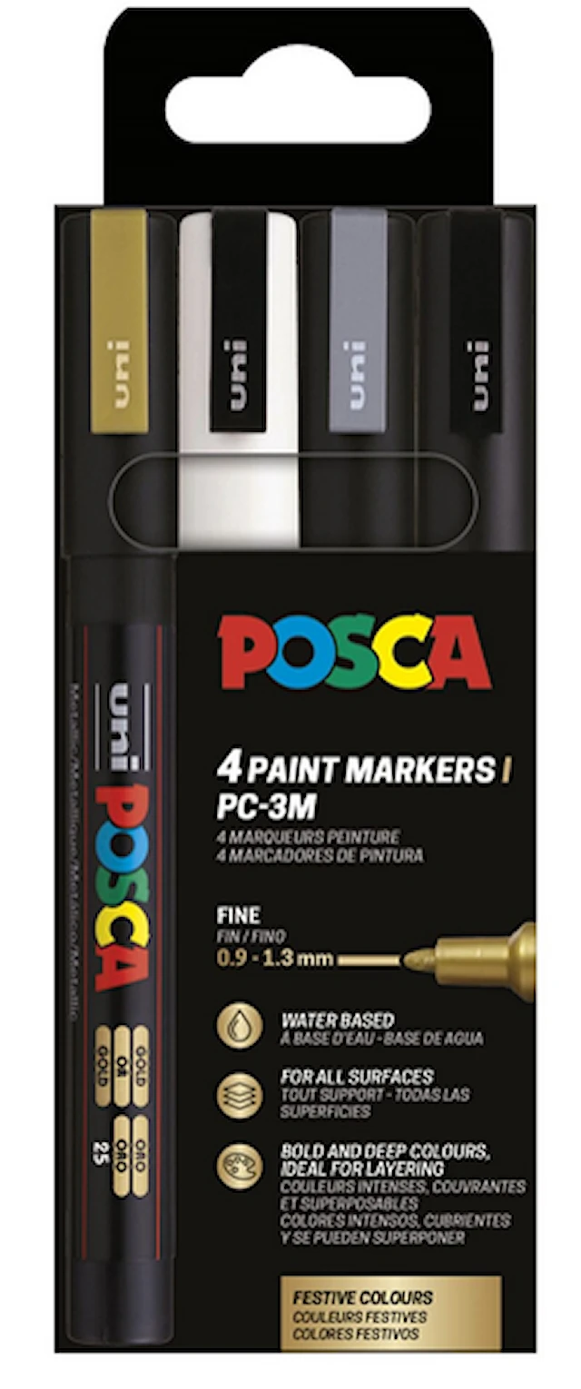 Posca Marker Set 4-p kulta, hopea, musta, valkoinen
