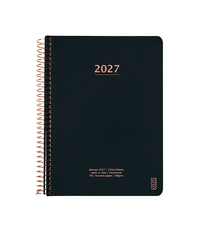 Kalenteri 2027 A5 Viikko Per Aukeama Black KOZO
