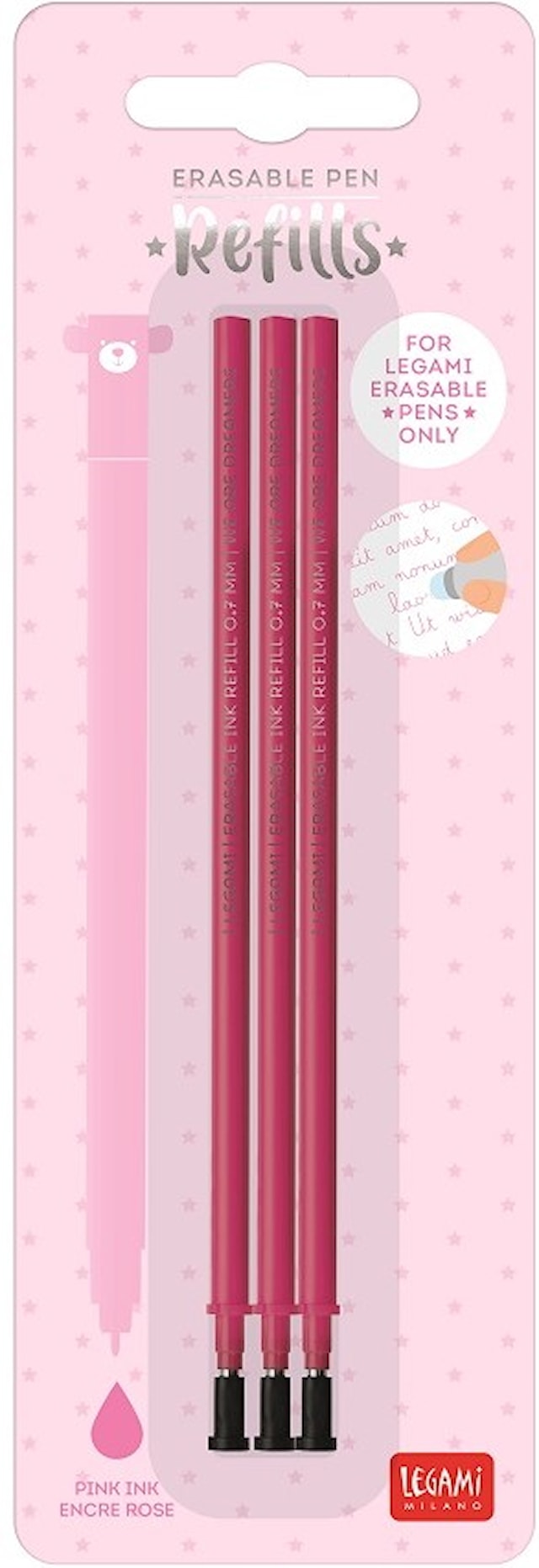 Produktbild 1 för Refill Gelpenna Raderbar Rosa 3-pack Legami