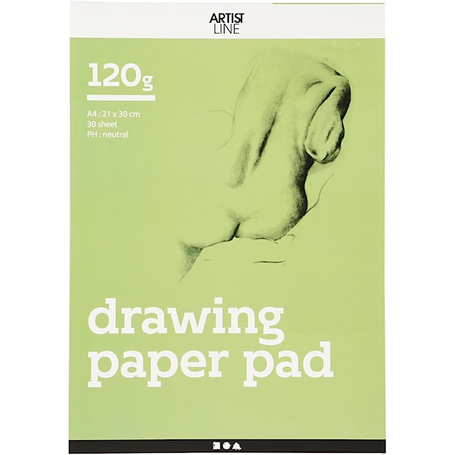 Tuotekuva 3 - Piirustusvihko, A4, arkki 210x297 mm, 120 g, valkoinen, 30 ark/ 1 kpl