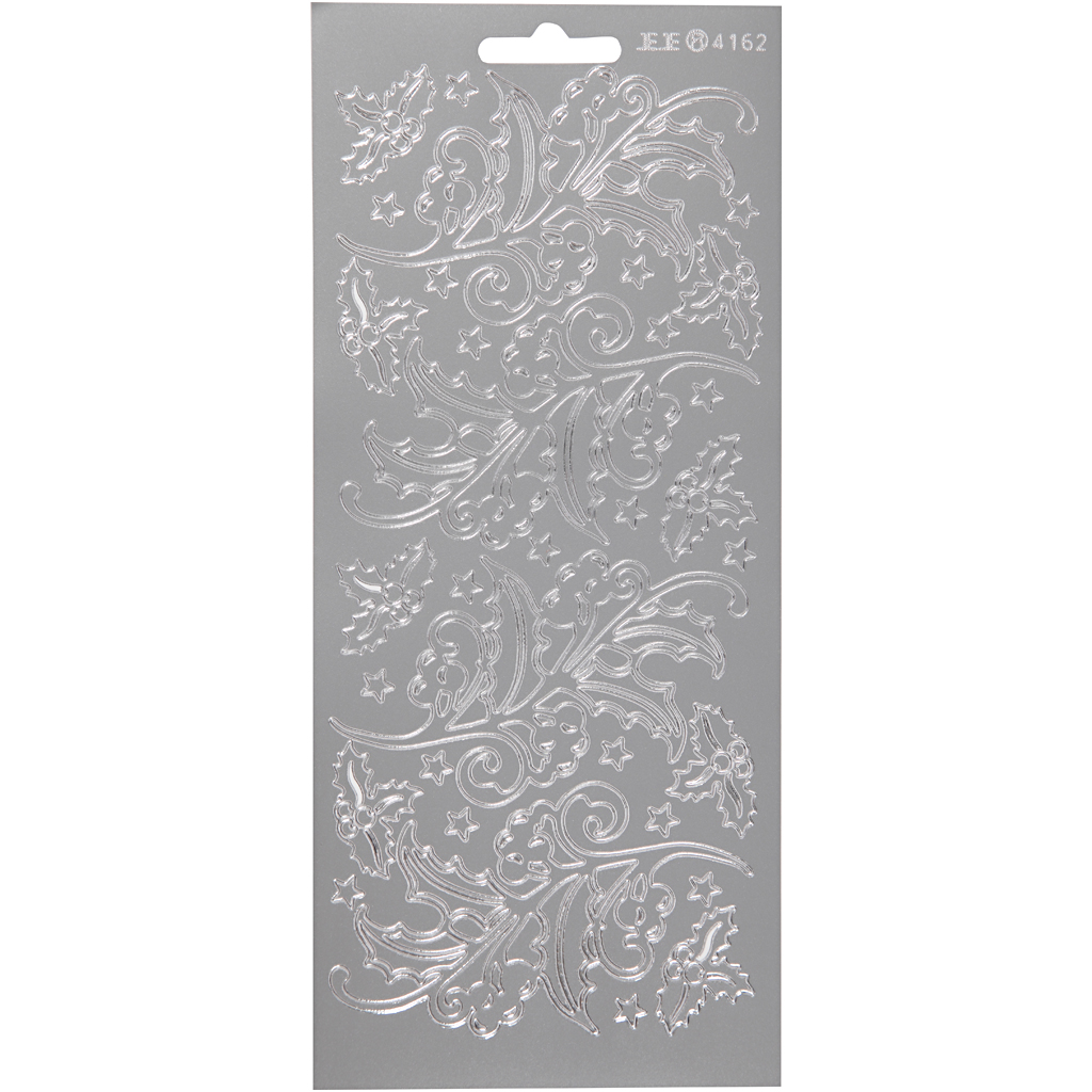 Stickers, järnek, ark 10x23 cm, silver, 1 ark