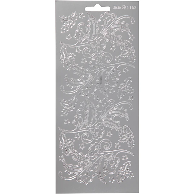 Stickers, järnek, ark 10x23 cm, silver, 1 ark