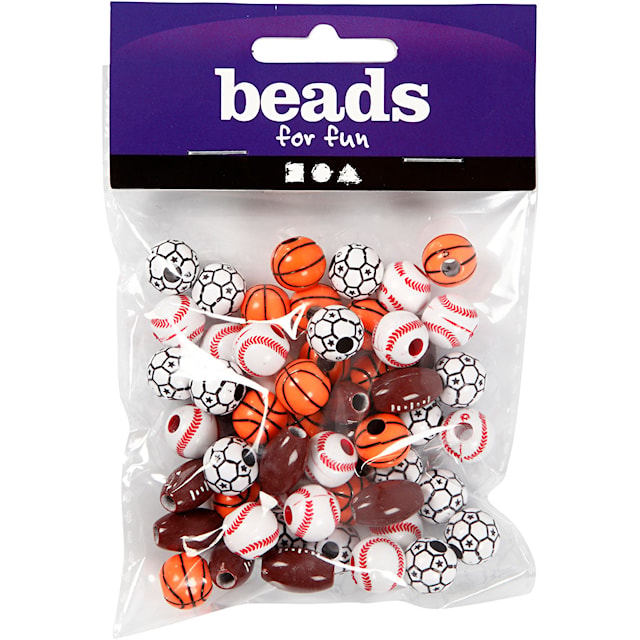 Produktbilde 2 for Sportsperler, str. 11-15 mm, hullstr. 3-4 mm, ca. 55 stk., ass. farger, 45 g/ 1 pk.