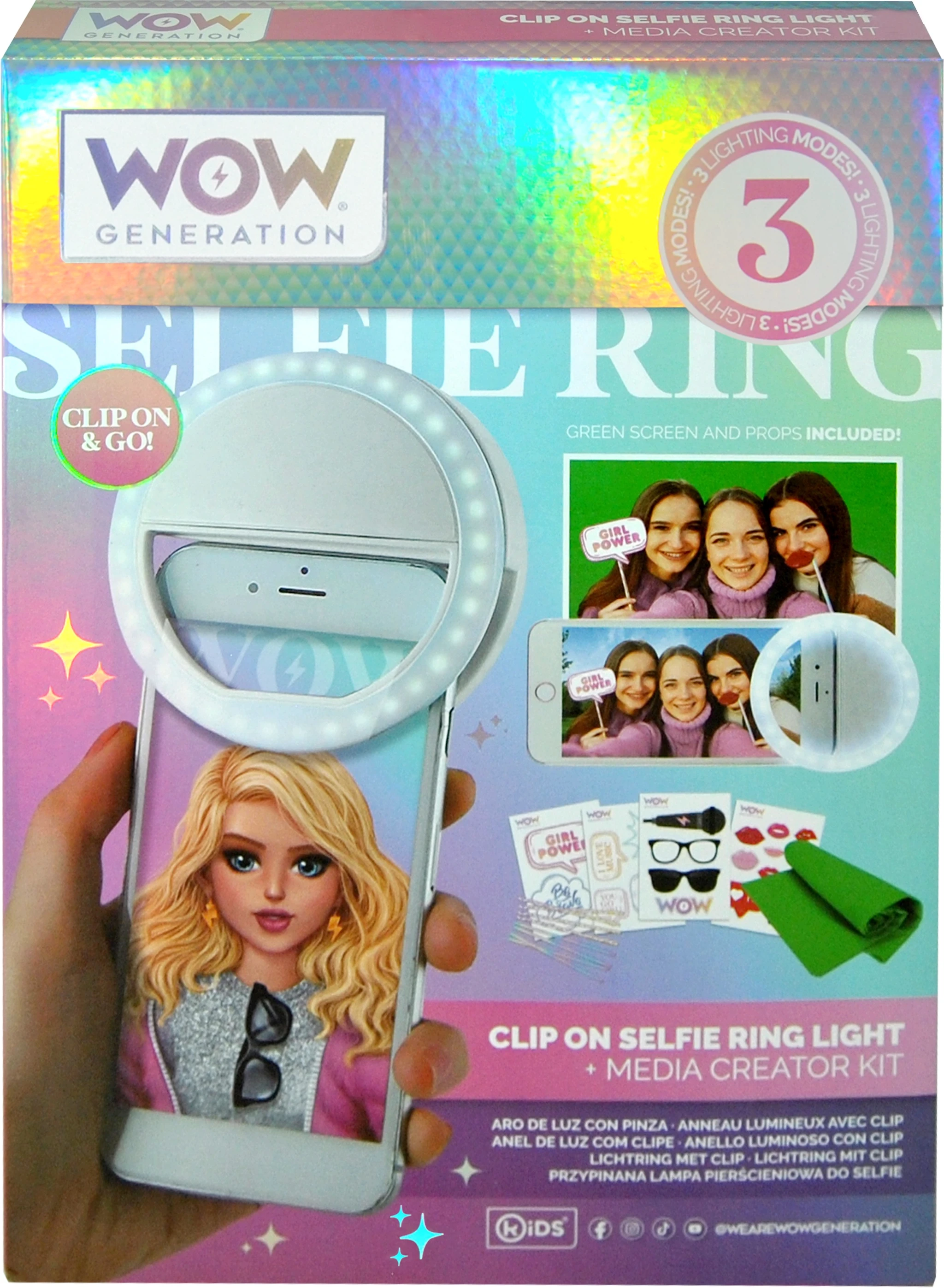 Produktbild för WOW® Generation Clip On Selfie Ljusring med Tillbehör