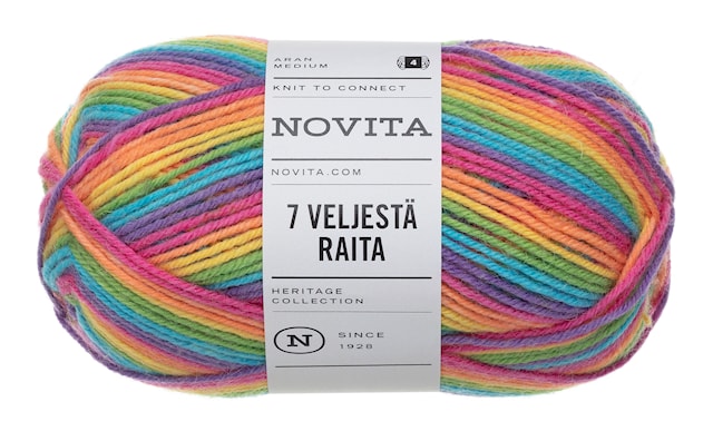 7 Veljestä Raita Lanka Villasekoite 100 g  sateenkaari 980 Novita