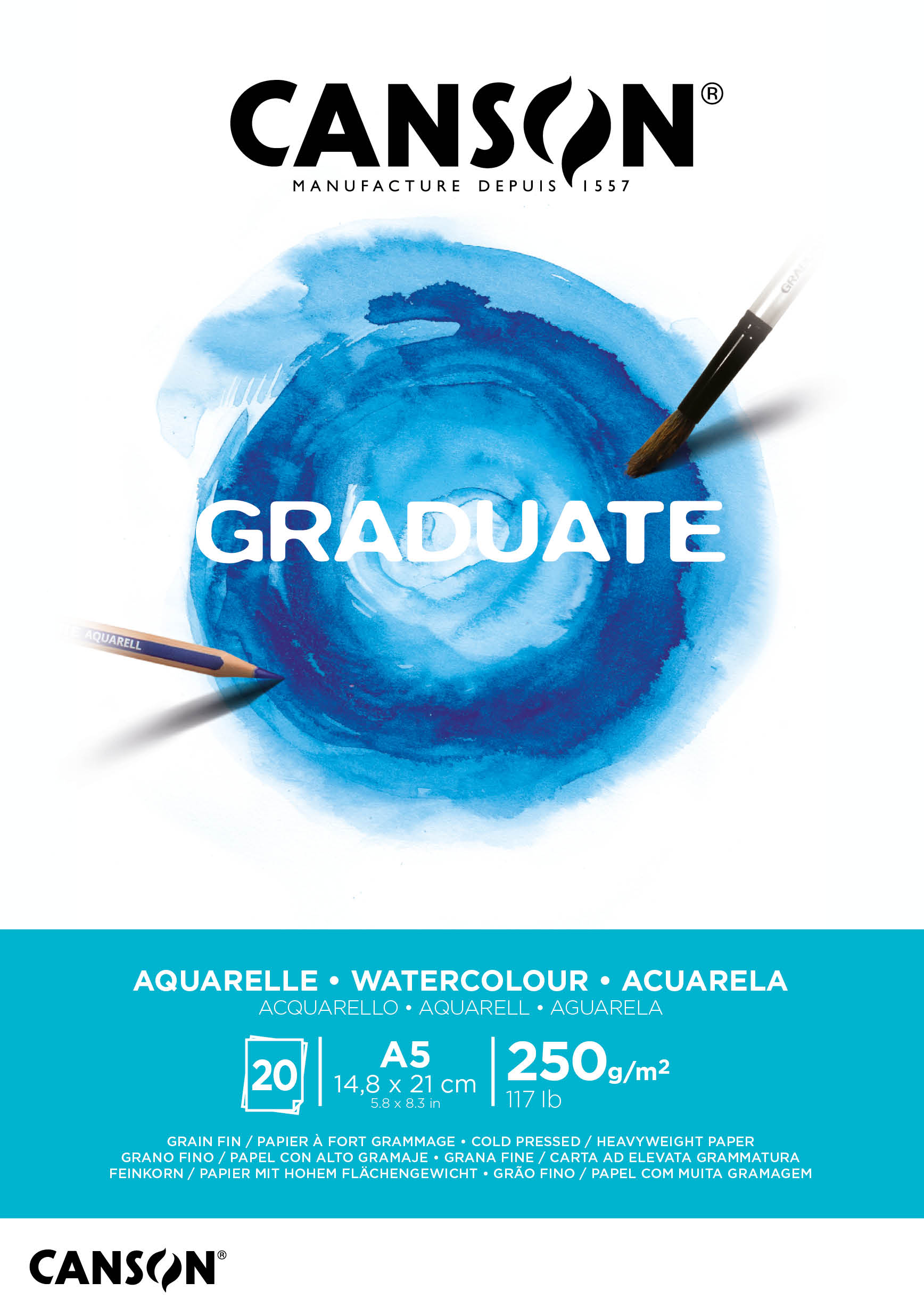 Akvarellblock A5 20 ark 250g Canson Graduate