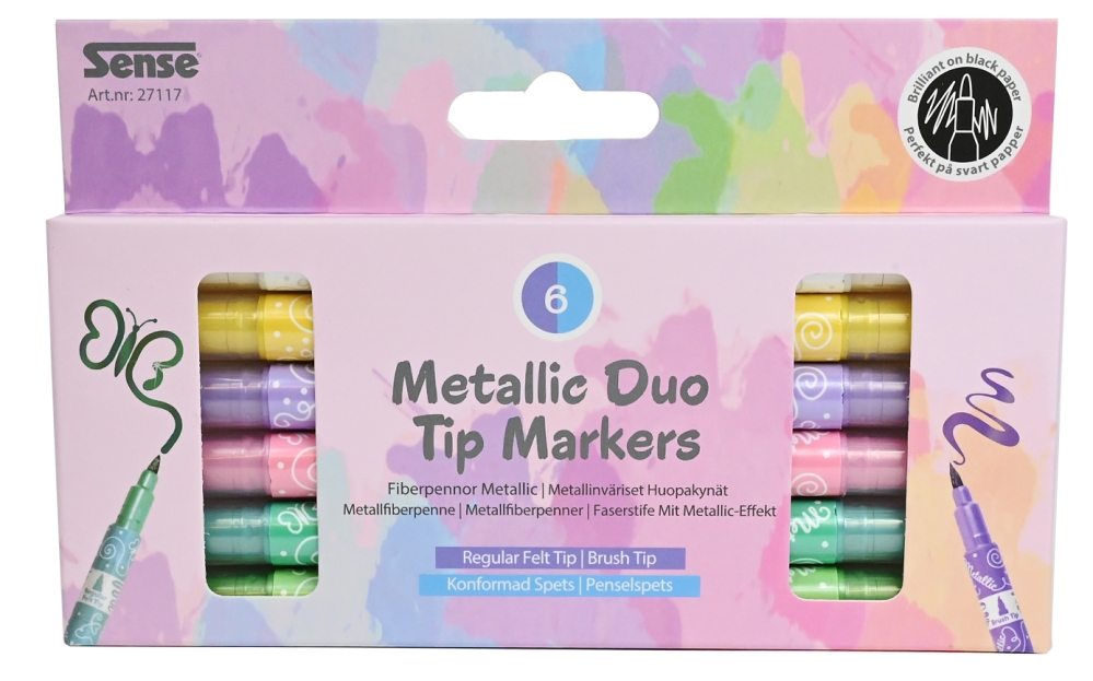 Dubbelspetspenna Metallic Pastellfärger 6-pack Sense