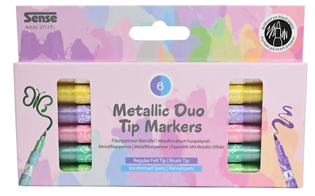 Dubbelspetspenna Metallic Pastellfärger 6-pack Sense