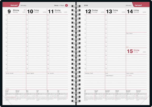 Produktbild 2 för Kalender Wega 2026 Röd Almanacksförlaget