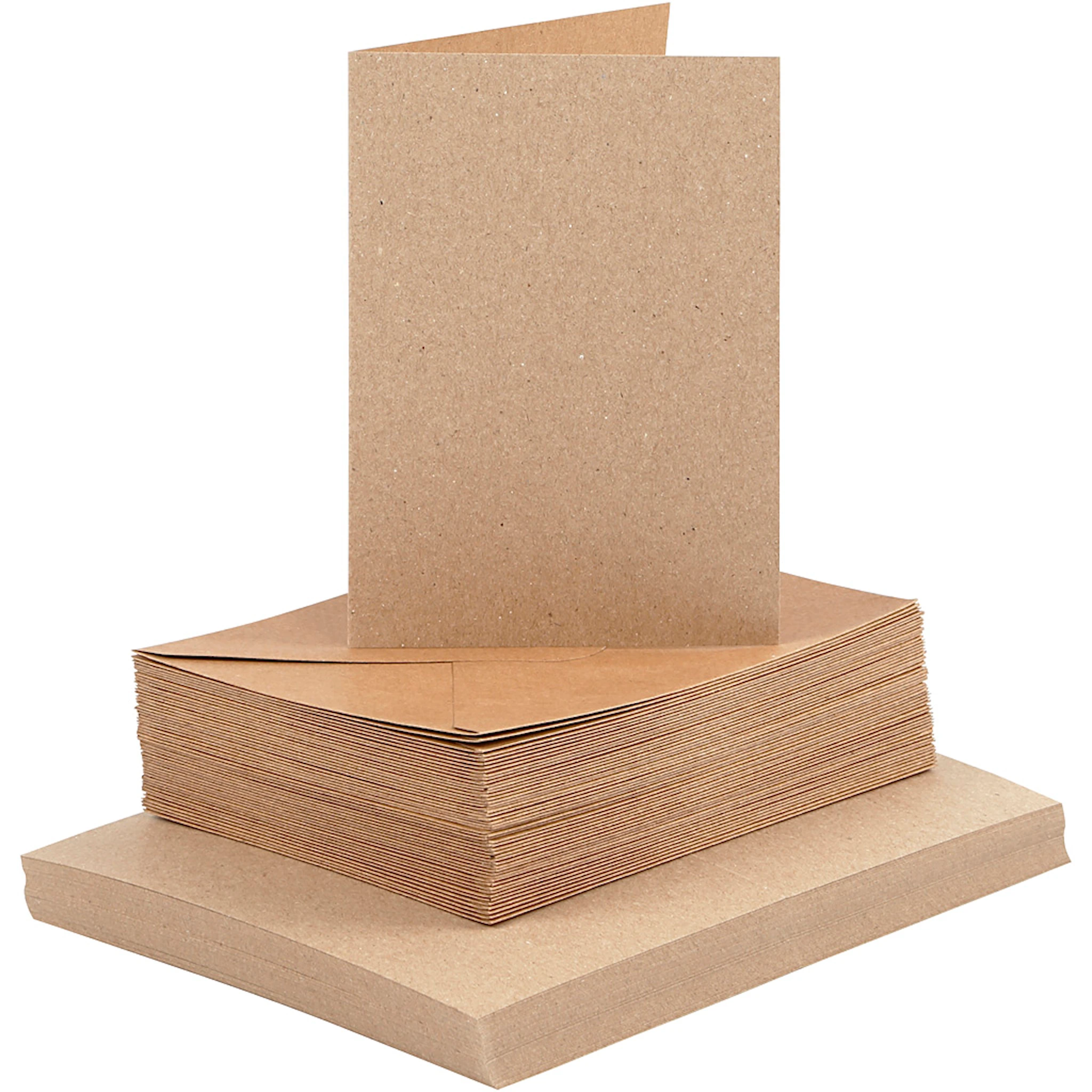 Produktbilde for Kort og konvolutter, kort str. 10,5x15 cm, konvolutt str. 11,5x16,5 cm, 120+240 g, natur, 50 sett/ 1 pk.
