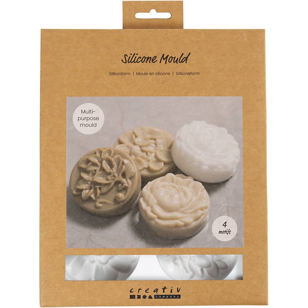 Silikonform Rund med blommönster 6,8 x 2,3 cm, 4-pack
