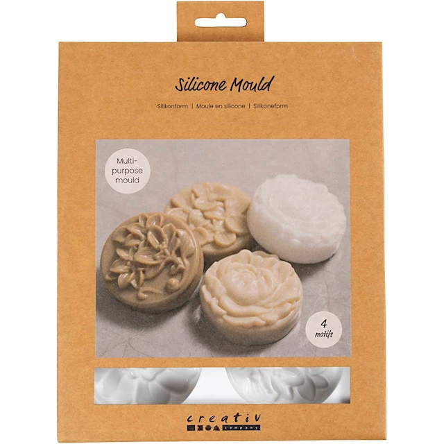 Silikonform Rund med blommönster 6,8 x 2,3 cm, 4-pack