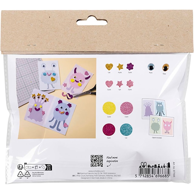 Tuotekuva 2 - Askartelusetti Mini Koristelu, Monsterikollaasi, pastellinsininen, pastellinvihreä, pastellinpinkki, pastellinvioletti, 1 pkk/ 1 pkt