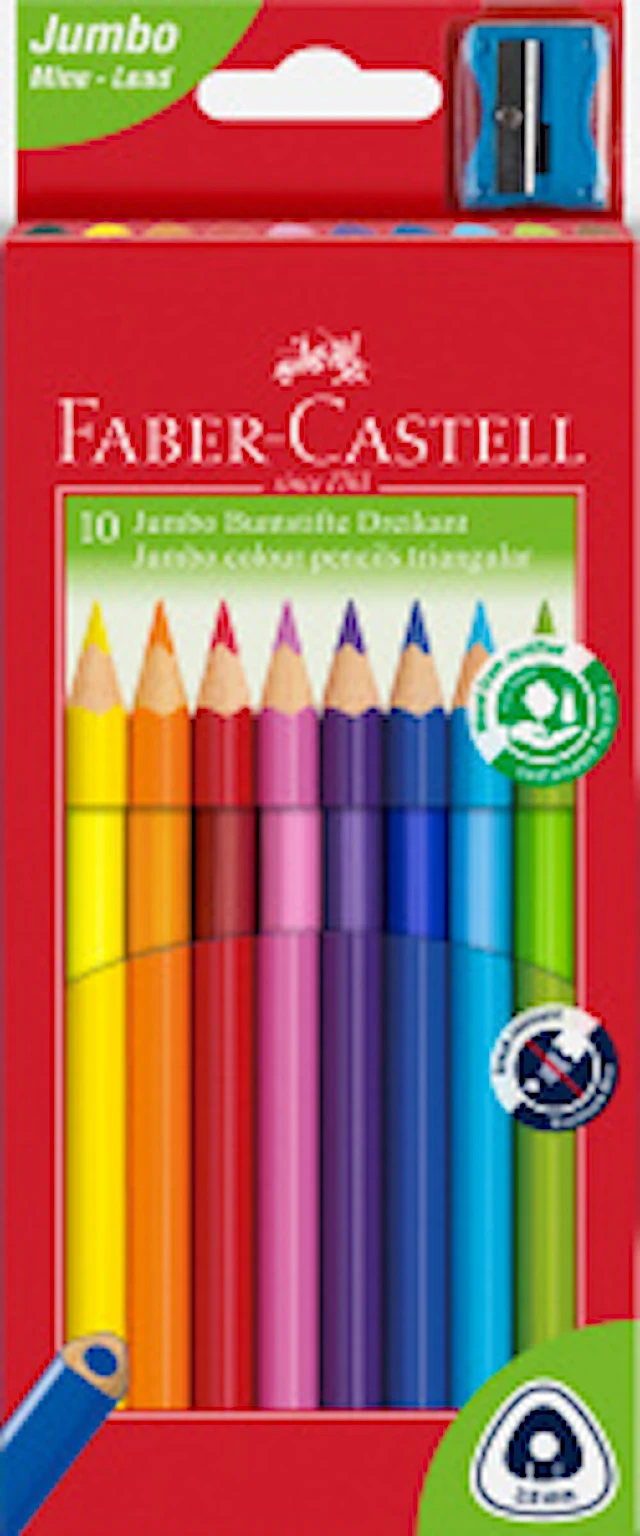 Faber-Castell Kolmikulmainen värikynä, 10 kynää ja teroitin