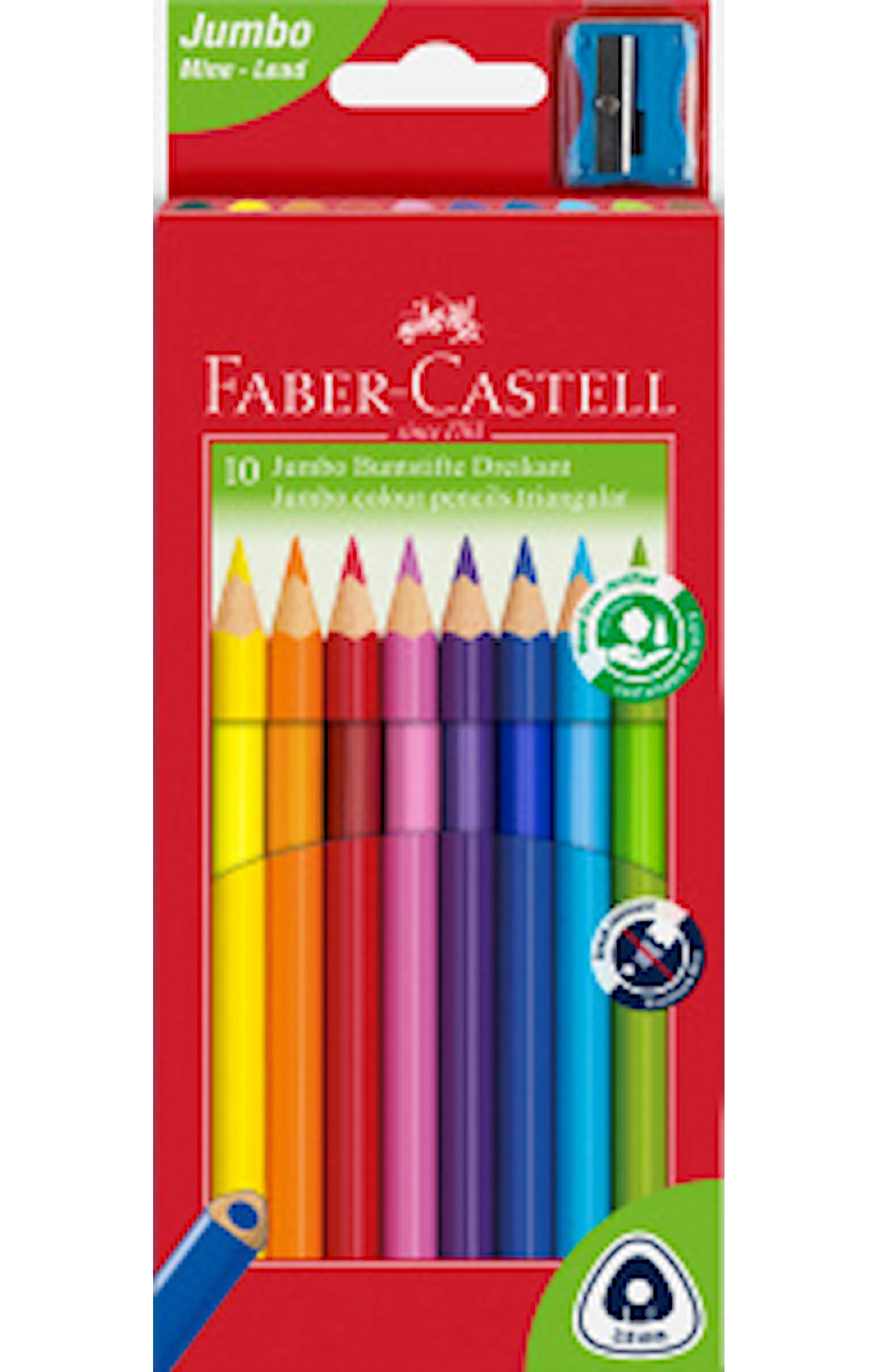 Produktbilde for Fargeblyanter Trekantet Jumbo 10 stk. Etui + Spisser Faber-Castell