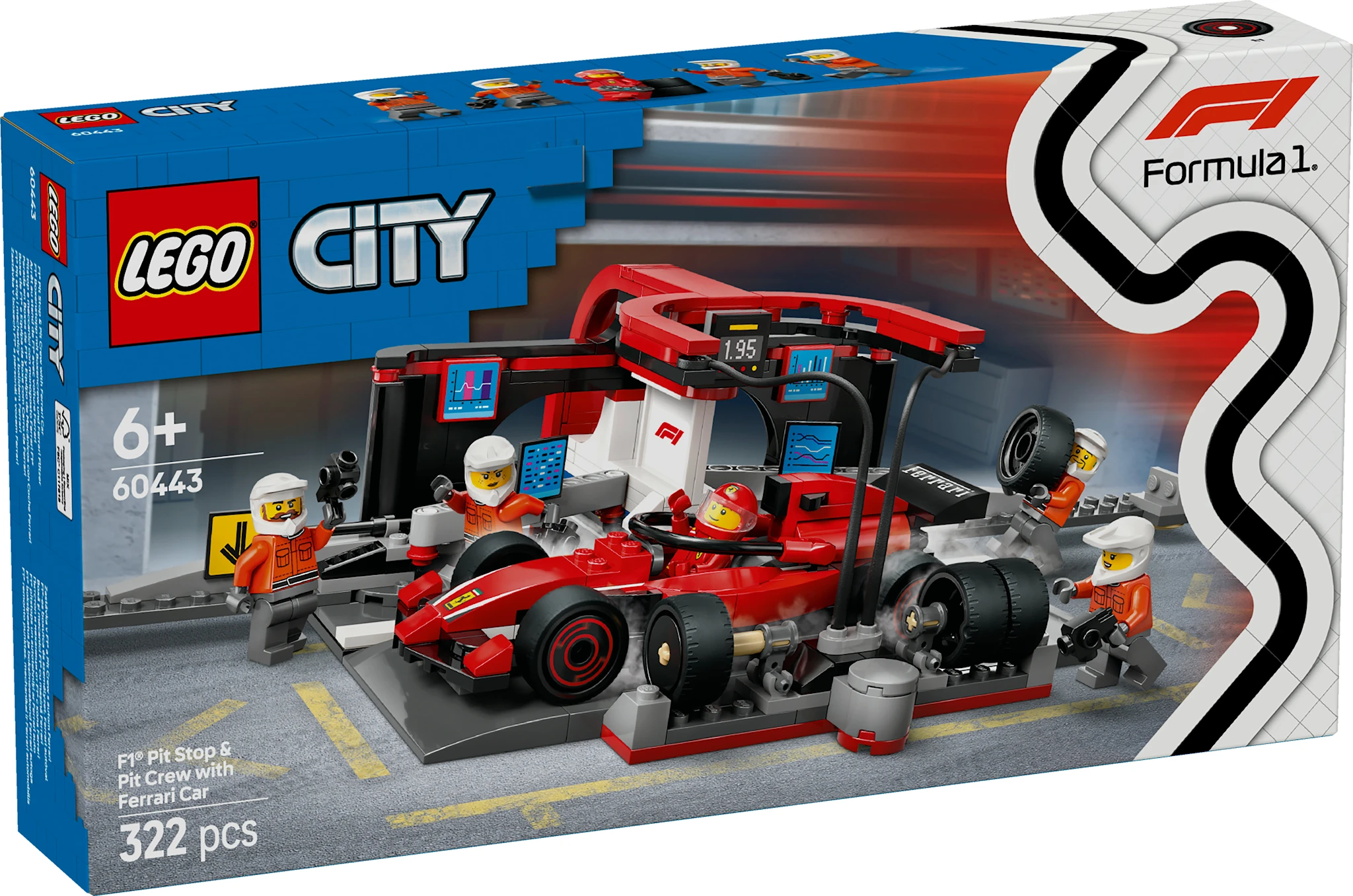 Tuotekuva ille F1®-varikkopysähdys ja varikkomiehistö sekä Ferrari-auto LEGO® City (60443)
