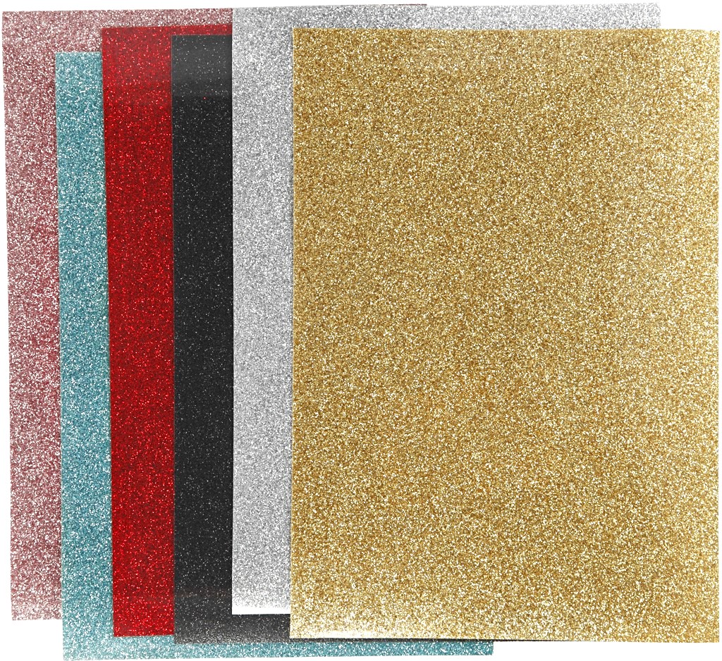 Stryktyg Iron-on A5 Mixade f&auml;rger Glitter 6-pack