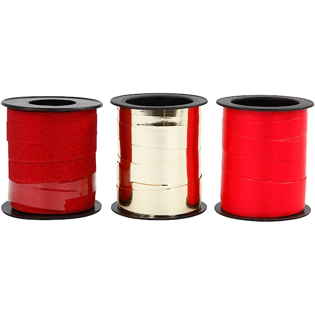 Presentsnören, B: 10 mm, guld, röd, röd, 3x15 m/ 1 förp.