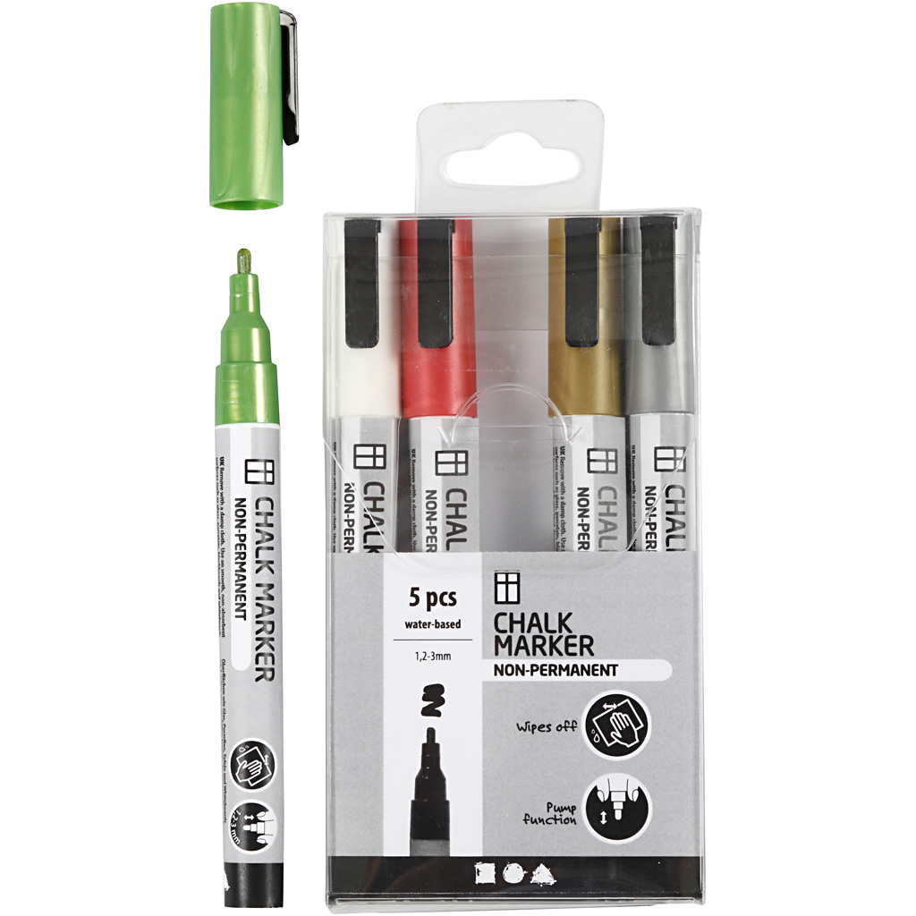 Whiteboardpennor, 1,2-3mm, Metallic, 5-pack