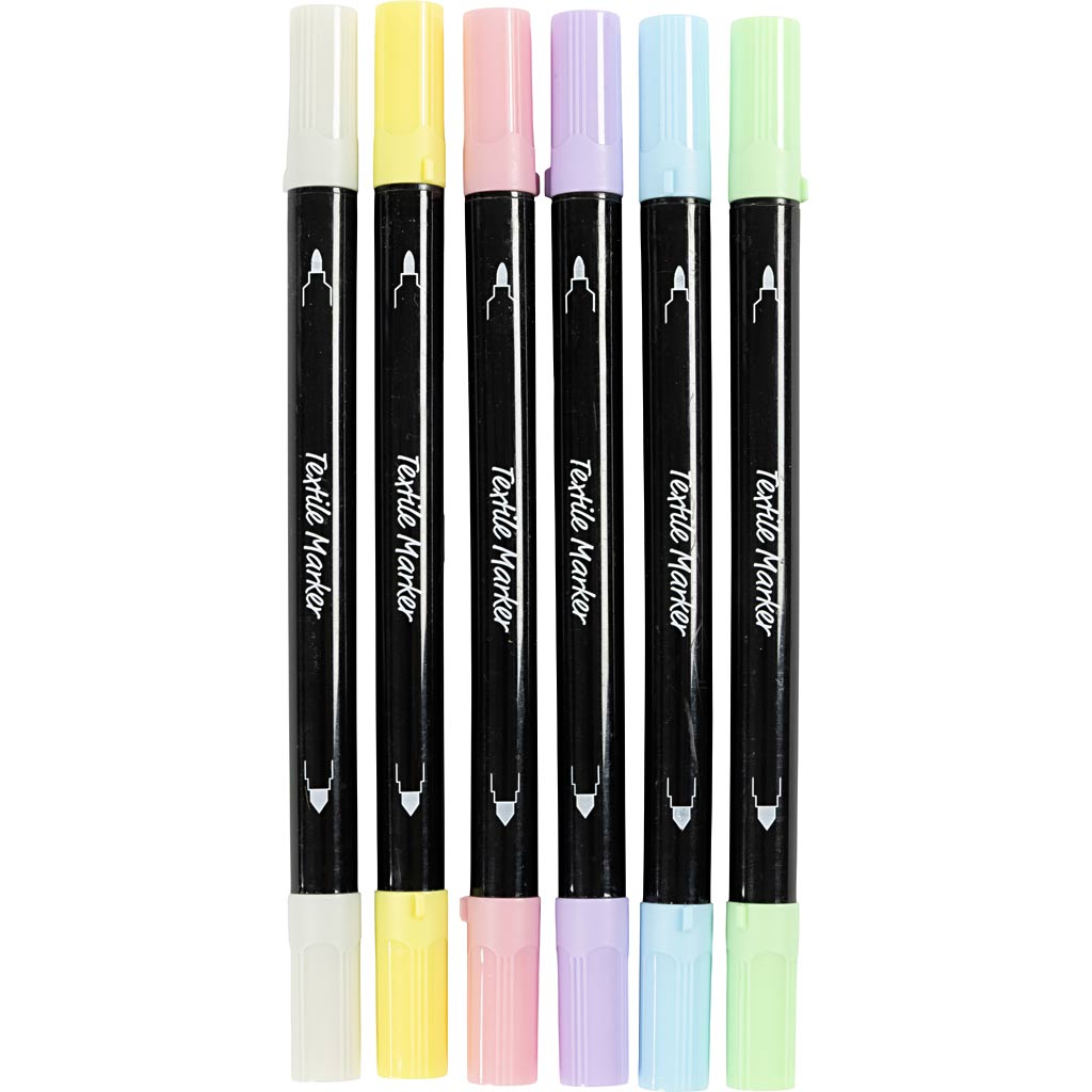 Textiltuschpennor spets 2,3+3,6 mm pastellf&auml;rger 6 st/1 f&ouml;rp.