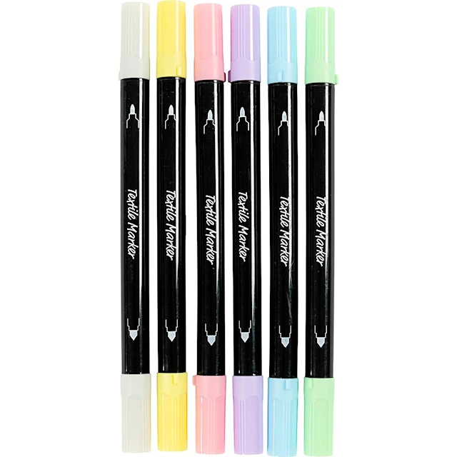 Textiltuschpennor spets 2,3+3,6 mm pastellfärger 6 st/1 förp.
