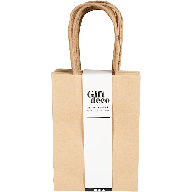 Papperspåsar naturfärgade med handtag höjd 17 cm 12x7 cm 10-pack