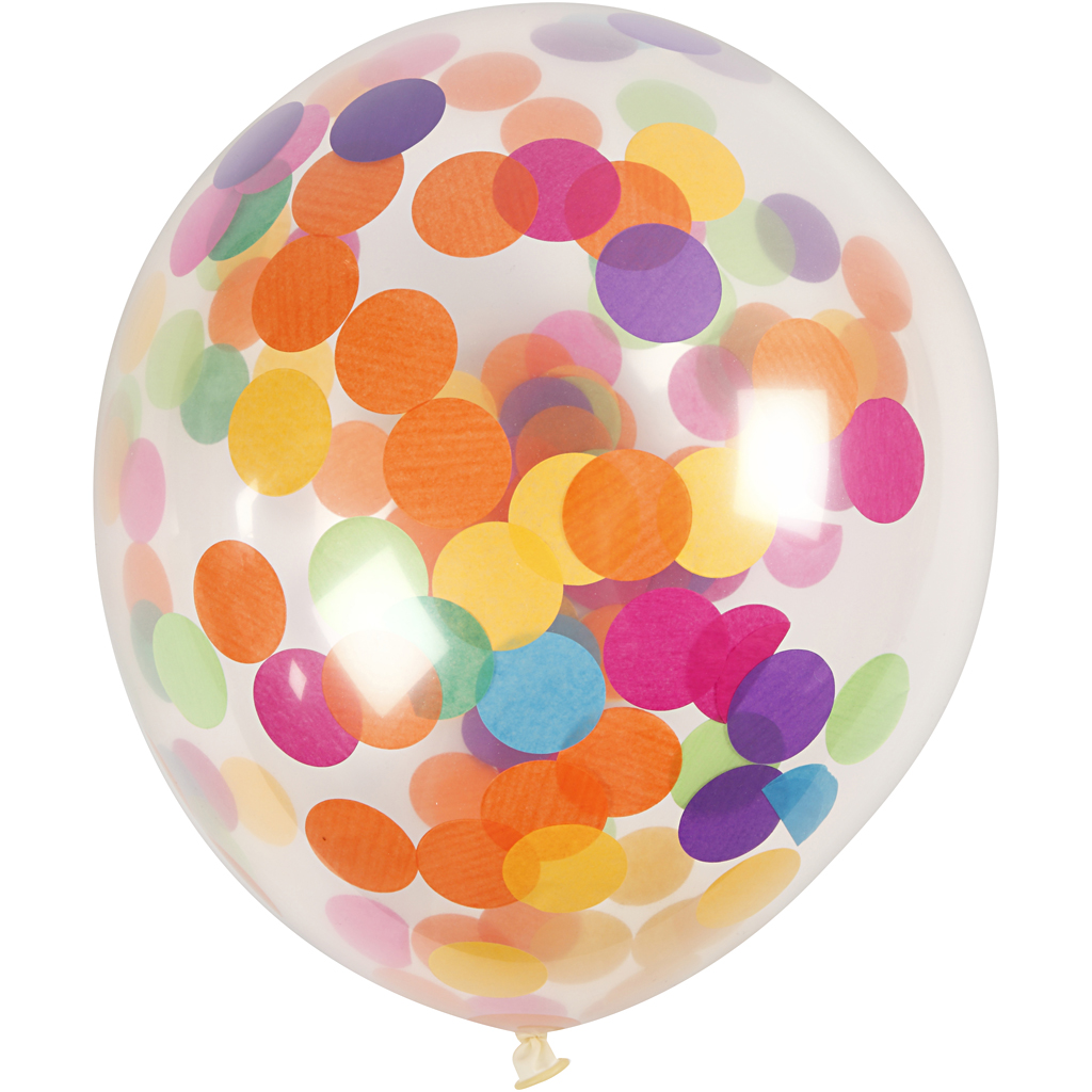 Ballonger transparenta med konfetti diameter 23 cm 4-pack