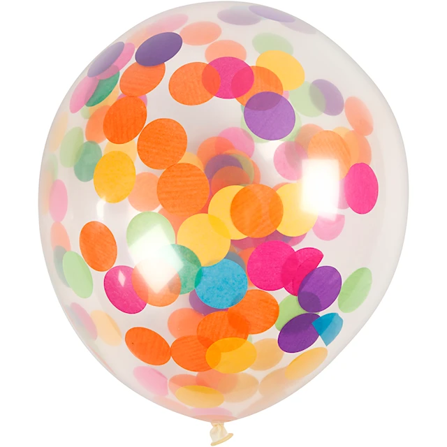 Ballonger transparenta med konfetti diameter 23 cm 4-pack