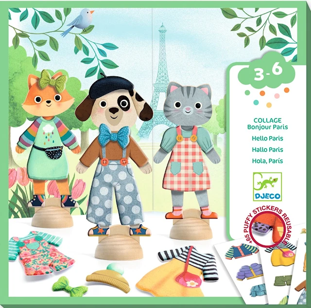Paperinuket Hello Paris irrotettavilla tarroilla Djeco