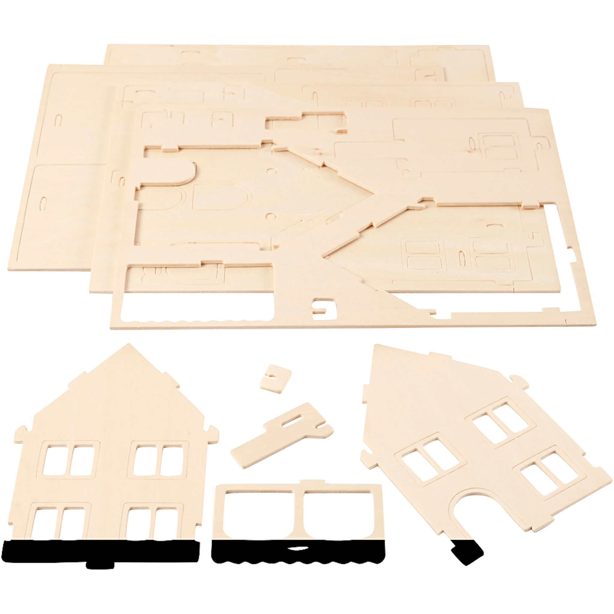 Produktbild för 3D-figur i trä Hus med veranda 22,5 x 16 x 17,5 cm