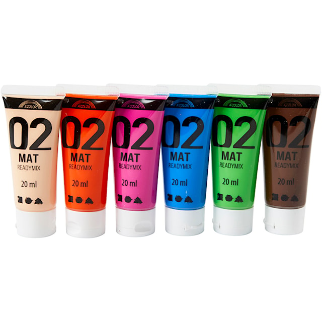 Tuotekuva 1 - Akryylimaali Matta, lisävärit, 6x20 ml/ 1 pkt